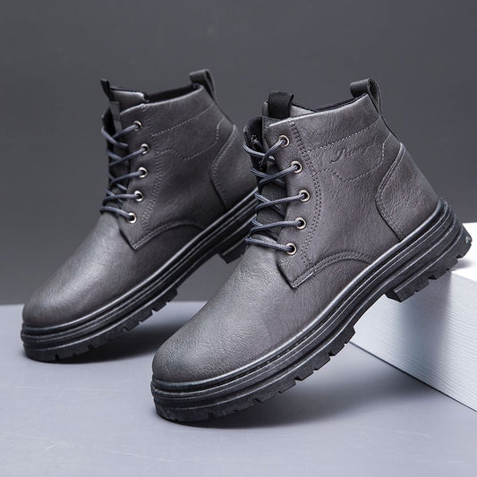634-HAZ-00001 Full Grey Leather Boots