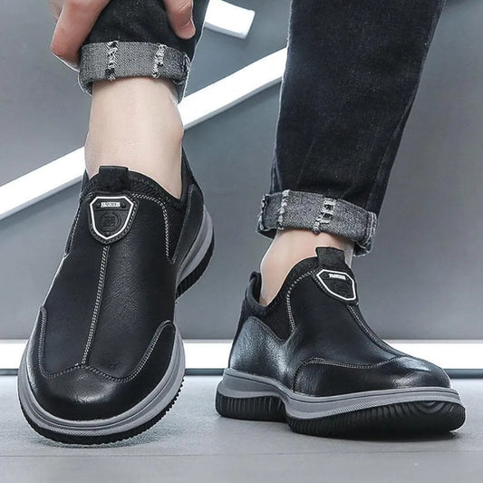 709-HAZ-00001 Full Black Leather Sock Shoes