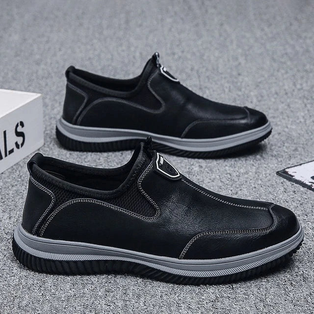 709-HAZ-00001 Full Black Leather Sock Shoes