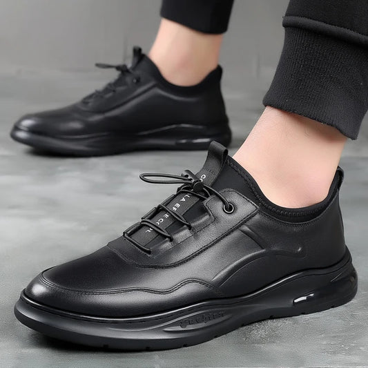 711-HAZ-00001 Full Black Leather  Shoes